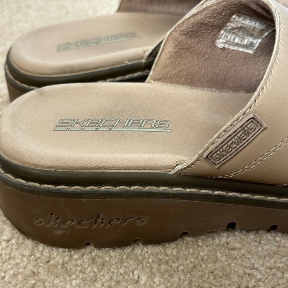 Vintage Skechers Y2K Tan Leather Platform Sandals Slip On Open Toe Slides 11 41 - Picture 5 of 10